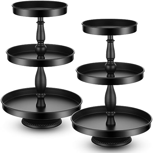 Maxdot 2 Pcs 3 Tier Cupcake Stand, Round Metal Dessert Tower,Black by Maxdot