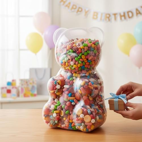 Bear Shaped Jar, Plastic Clear Bear Gift Box Dispenser Favors, Fillable Candy Box with Large Capacity Storage for Candies, Baked Food, Small Gifts - Image 6