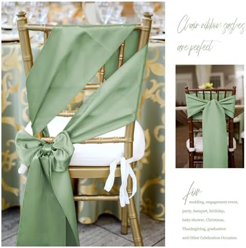 fani 60 PCS Satin Chair Sashes, 7x78 Inch, Sage Green - Image 5