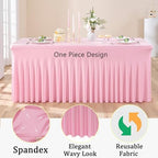 4pk Spandex Tablecloths for 6 Foot Rectangle Tables, Pink Stretch Table Cloth 6ft Fitted Table Cover Desk Skirt for Parties Weddings Birthday Banquet Baby Shower - Image 4