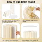Urban Deco Cylinder Stands for Party, 2PCS 40cm Round Cake Pedestal Stands for Parties, Foldable Cardboard Columns with Acrylic Disc, Cilindros para Fiestas for Birthday Wedding Decoration, White - Image 5