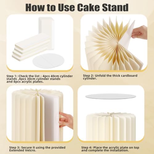 Urban Deco Cylinder Stands for Party, 8PCS Cake Pedestal Stands for Parties, Foldable Cardboard Pillars with Acrylic Disc, Cilindros para Fiestas Redondos Blancos for Birthday Wedding Decor, White - Image 5