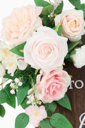 2pcs Wedding Welcome Sign Flowers,Blush Pink Faux Floral Swag,Artificial Flower Garland for Fall Wedding Bridal Shower Graduation Party Prom Entrance Sign Decor (Stand not Included) - Image 6