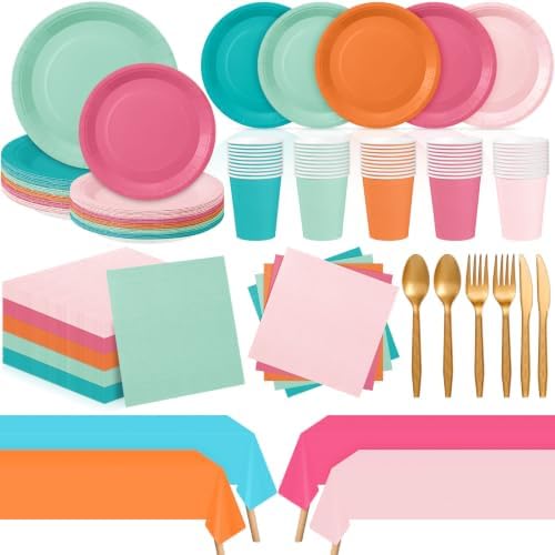 Mimorou 354 Pcs Tropical Coral Party Supplies for 50 Guestes by Mimorou
