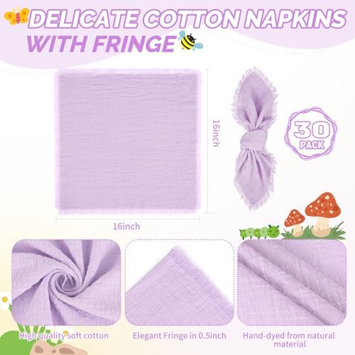 Showgeous 30 Pack Lavender Cloth Napkins with Fringe, 16x16 inch - Image 2