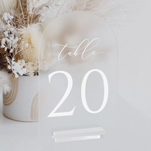 Frosted Arch Table Numbers for Wedding, 5x7 Inch Arched Acrylic Table Numbers 1-20 with Stands, Frosted Acrylic Arch Sign with Holder for Centerpiece, Reception, Wedding, Party, Event by JINMURY
