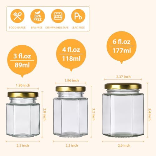 4 oz Small Honey Jars with Dipper, 30 Pack Hexagon Honey Jar - Image 3