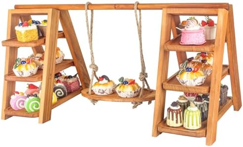 Wisreach Wooden 3 Tier Cupcake Stand, Rustic Cupcake Display Stand for Dessert Table, Foldable Serving Tray Tower for Party, Wedding, Birthday, Baby Shower, Holiday Events by Wisreach
