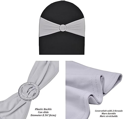 50pcs Grey Stretch Chair Sashes with Buckle for Christmas Wedding Party Banquet Birthday Anniversary Ceremony Reception Celebration Decoration Elastic Spandex Chair Cover Bow Ribbons - Image 2