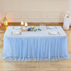 6ft Baby Blue Tulle Tablecloths for Rectangle Tables Light Blue Table Cloths Rectangle Wrinkle Free Stretch 6 Foot Table Cover with Tutu Skirt for Baby Shower Boy Birthday Party Banquet Buffet Cake - Image 3