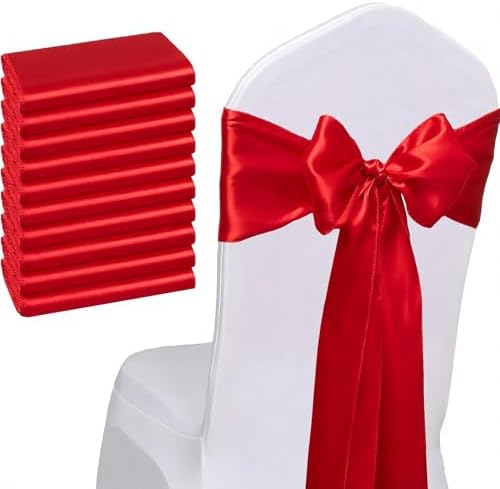 Pack of 50 Wedding Satin Chair Sashes Red Bows 7x108inch Ribbon Fabric Bands for Banquet Party Hotel Restaurant Ceremony Event Chairs Knots Ties Decorations - Red, 50PCS - Image 5