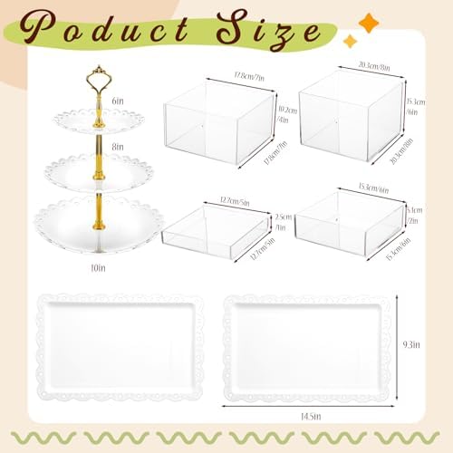 Baderke 4 Pcs Buffet Risers with Cupcake Stand Holder Tray, Transparent - Image 2