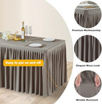 Wish Care Natural Polyester Table Clothes for 8 Foot Rectangle Tables, Wrinkle Free Fitted Table Cover with Pleated Ruffle Table Skirt for Birthday Party Wedding Trade Show Event Display - Image 5
