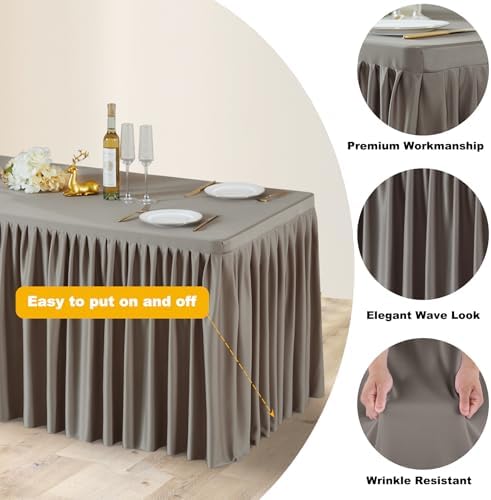 Wish Care Natural Polyester Table Clothes for 4 Foot Rectangle Tables, Wrinkle Free Fitted Table Cover with Pleated Ruffle Table Skirt for Birthday Party Wedding Trade Show Event Display - Image 6