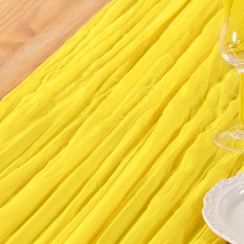 DeZerlor Lemon Yellow Cheesecloth Table Runners 2 Pack Summer Boho Runners - Image 5