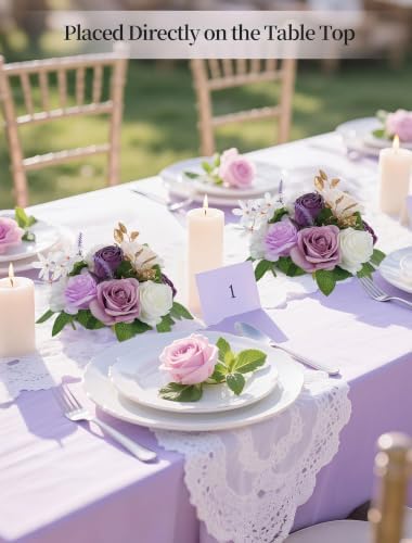 BLOSMON Artificial Flowers Ball Wedding Centerpieces 10 Pcs Lilac Rose Artificial Flower Center Pieces Decoration for Table Silk Kissing Ball Faux Floral Bouquet Arrangements for Home Party DIY Decor - Image 3