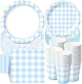 Funnymoom 250 Pcs Blue Gingham Paper Plates and Napkins Party Supplies by Funnymoom