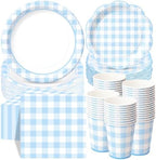 Funnymoom 250 Pcs Blue Gingham Paper Plates and Napkins Party Supplies by Funnymoom