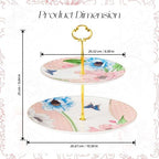 KAMMAK 2-Tier Porcelain Cupcake Stand Serving Tray, Dessert Plates Cake Fruit Candy Display Tower, Reusable Pastry Platter for Wedding Birthday Baby Shower Tea Party Decorations (Pink) - Image 2