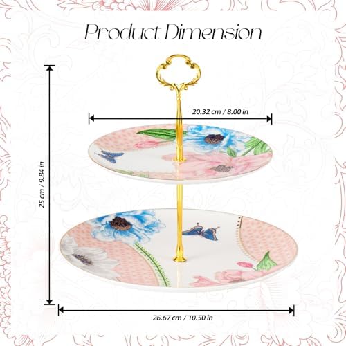 KAMMAK 2-Tier Porcelain Cupcake Stand Serving Tray, Dessert Plates Cake Fruit Candy Display Tower, Reusable Pastry Platter for Wedding Birthday Baby Shower Tea Party Decorations (Pink) - Image 2