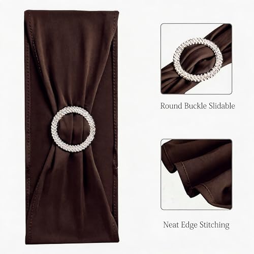 Spandex Chocolate Brown Chair Sashes 100 Pack Chair Bow Bands Silver Buckle - Image 4