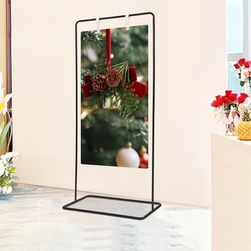 Heavy Duty Black Metal Floor Standing Easel Stand,For Wedding Seating Chart, Poster and Sign Display,8 Pairs Satin Ribbon & 2 Leather Sign Hanging Straps, 50”x30”x20” (black) - Image 3
