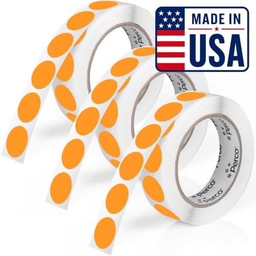 Perco Neon Orange Perforated Round Circle Dot Sticker 1-Inch Labels — 3 Rolls, 3,000 Stickers—Clearance, Discount & Priority Labels, High Visibility, Strong Adhesive—Made in USA by Perco