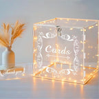 Acrylic Wedding Card Box with Lock LED Lights,Wedding Card Box for Wedding,Gift Card Box Money Box for Reception Baby Shower Birthday Party Graduation Decorations (10.2"x9.8"x7", Holds 200+ Cards) - Image 2