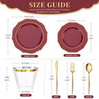 Liacere 150Pcs Burgundy Red Plastic Plates-Red Gold Disposable Plates-Red and Gold Rim Disposable Plastic Dinnerware 50Plates,25Pack Silverware and 25Cups for Wedding/Party/Halloween/Christmas - Image 3