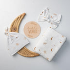 Miaoberry Organic Muslin Swaddle Blanket and Hat Set – Moon and Stars Nursery Decor – Sun & Moon Baby Hospital Receiving Outfit for Birth Announcement, Newborn Photography by MiaoberryBaby