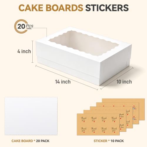 20 Pack 14x10x4 Inches Quarter Sheet Cake Boxes with 20 Cake Boards - Image 3