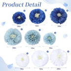Suncalla Multicolor 18 Pcs Large Paper Flowers Set 23.6"/11.8"/9.8" Giant Tissue Paper Flower Mexican Fiesta Wall Flower for Wall Wedding Birthday Bridal Baby Shower Party Backdrops (Haze Blue) - Image 2