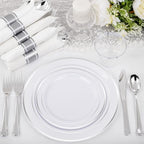 WELLIFE 210 Piece Silver Plastic Dinnerware Set for 30 Guests, Include: 30 Dinner Plates, 30 Dessert Plates, 30 Pre Rolled Napkins with Silverware and 30 Silver Cups - Image 5
