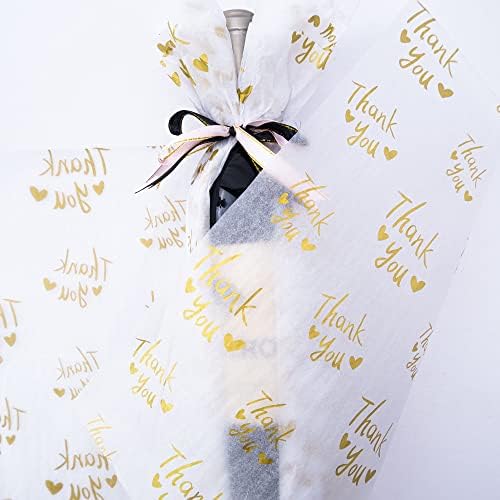 MR FIVE 50 Sheets White with Metallic Gold Thank You Tissue Paper Bulk,20" x 14",Thank You Tissue Paper for Packaging,Gift Bags,Metallic Gold Tissue for Graduation,Birthday,Thanksgiving (Pack of 3) - Image 4