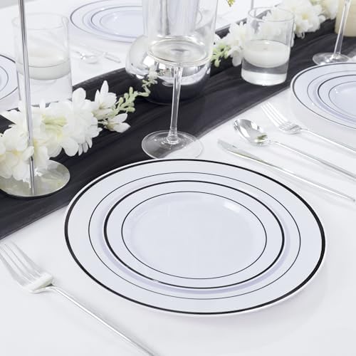 U-QE 100pcs Black Plastic Plates for Party - Black Plates Disposable - Image 3