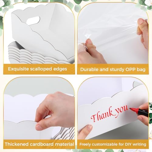 Fuyoooo 8 Pack White Basket for Gifts Empty to Fill, 10" x 8" Thick Sturdy Kraft Scalloped Edge Gift Basket with Handle, 8 Wrap Bag 8 Bow 16 Tissue Paper for Christmas Wedding Birthday Wrapping Gift - Image 5