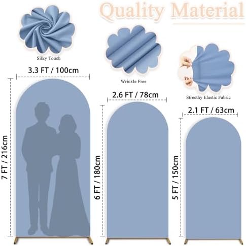 Dusty Blue Wedding Arch Cover Set of 3 Spandex Fitted Arch Stand Covers 5ft 6ft 7ft Balloon Arched Cover Stretchy Backdrop Chiara Arch Backdrop Covers for Baby Shower Wedding Ceremony Party Events - Image 2