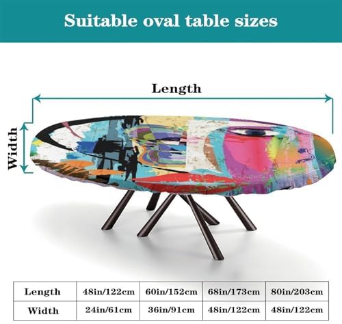 Colorful Abstract Portrait Print Oval Table Cloths Wipeable Spillproof Elastic for Event Wedding Banquet & Parties Fits for 48" x 68" Oval Table - Image 4