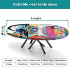 Colorful Abstract Portrait Print Oval Tablecloths Waterproof & Stain Resistant Elastic for Dining Camping Indoor and Outdoor Fits for 52" x 70" Oval Table - Image 4