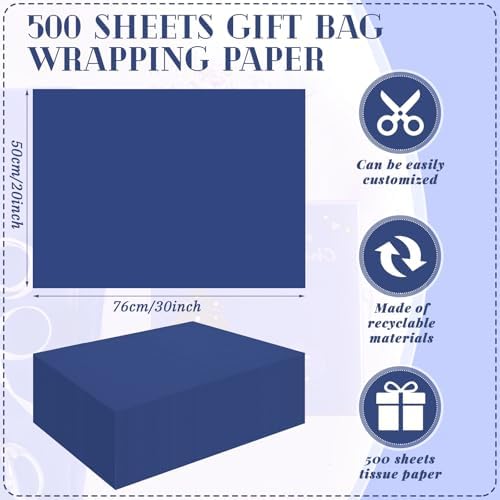 500 Sheets Navy Blue Tissue Paper Bulk 20 x 30 Inch for Rosh Hashanah Gifts - Image 3