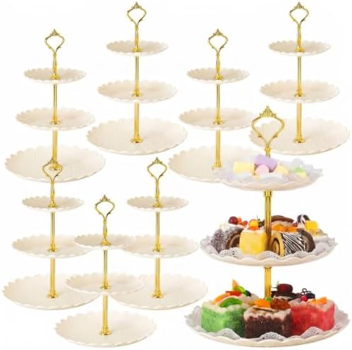 Patelai 8 Pack Plastic 3 Tier Cupcake Stand Holder, Cream White by Patelai