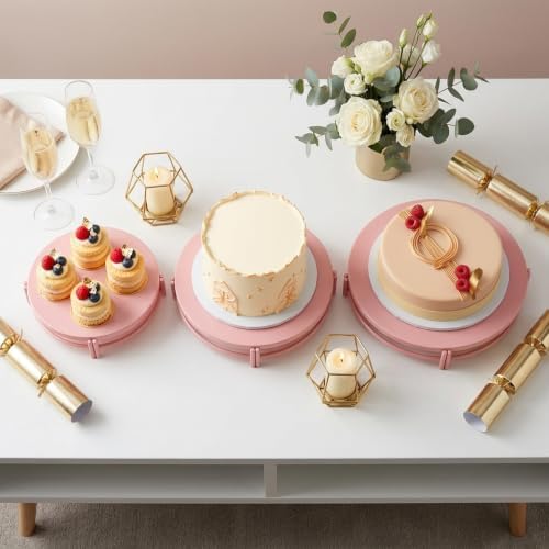 Pink 3Pcs Nesting Metal Cake Plate Stand Set 8" 10" 12" Dessert - Image 3