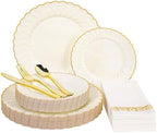 Lullaby 140PCS Ivory Scalloped Plastic Plates Set for Party (20 Guests) by LULLABY