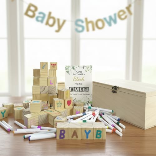 98 Pcs Baby Shower Games Sign Kit, Wooden Blocks to Decorate - Image 7
