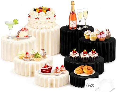 8Pack Buffet Risers, Display Stands Foldable Food Risers for Buffet, Cake Stands for Party, Dessert Table Display Set for Catering Jewelry Wedding Decor (White, Black) by Unknown