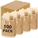 Yeaqee 100 Pcs Metallic Paepr Gift Bags Bulk with Handles,Kraft by Yeaqee