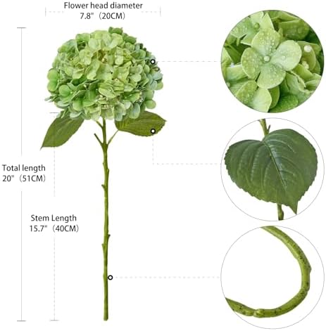 ZYTUYO 4PCS Green Fake Real Touch Hydrangea Flowers 20'' Lifelike Latex Artificial Hydrangeas for Spring Home Decor Outdoor Garden Porch Indoor Bathroom Living Room Kitchen Table Centerpiece - Image 6