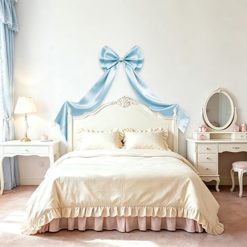 Large Blue Bow Decor, Double Layer Satin 80x20 Inches - Image 2