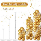 2 Sets Metallic Gold Balloon Column Stand Kit with 100 Balloons Adjustable Balloon Tower Stand with Bases for Floor Gold Confetti Balloons Column Kit for Shower Birthday Wedding Back to School Party - Image 4