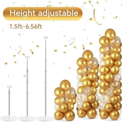 2 Sets Metallic Gold Balloon Column Stand Kit with 100 Balloons Adjustable Balloon Tower Stand with Bases for Floor Gold Confetti Balloons Column Kit for Shower Birthday Wedding Back to School Party - Image 4